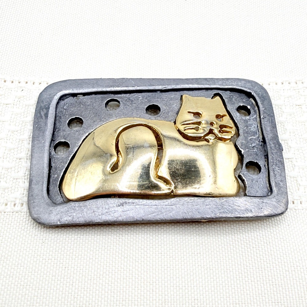 Vintage Whimsical Ultra Craft Gold/Silver Tone Kitty Cat Brooch Pin